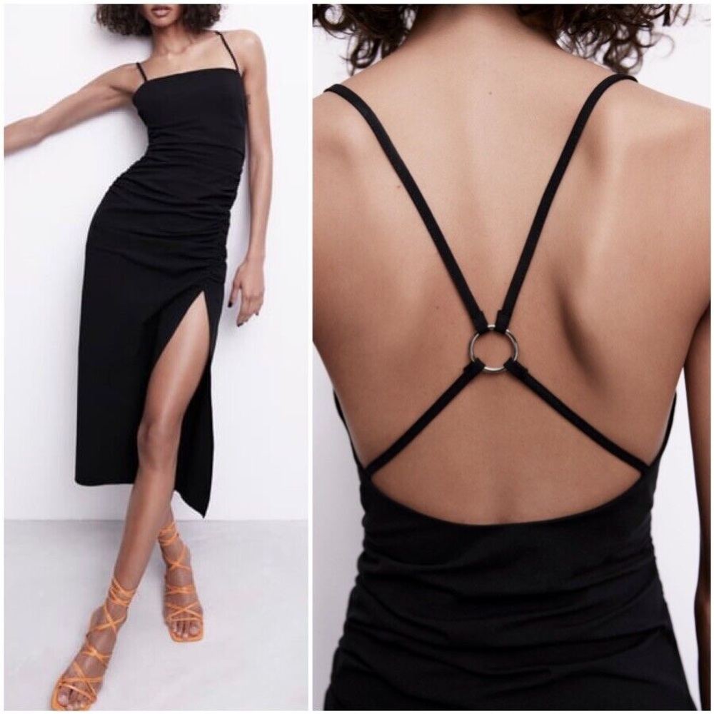 Zara Ruched Strappy Midi Dress